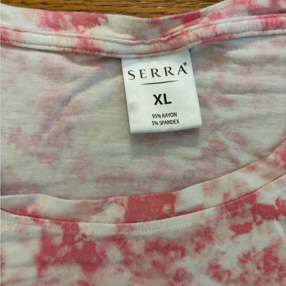 Serra Shirt Women’s XL Pink White Tie Dye Short Sleeve Top Round Neck Casual - Picture 3 of 5